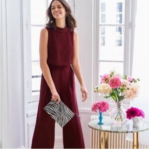 Boden Clarissa Jumpsuit Burgundy Maroon sz 8 Regular Pockets Wide Leg